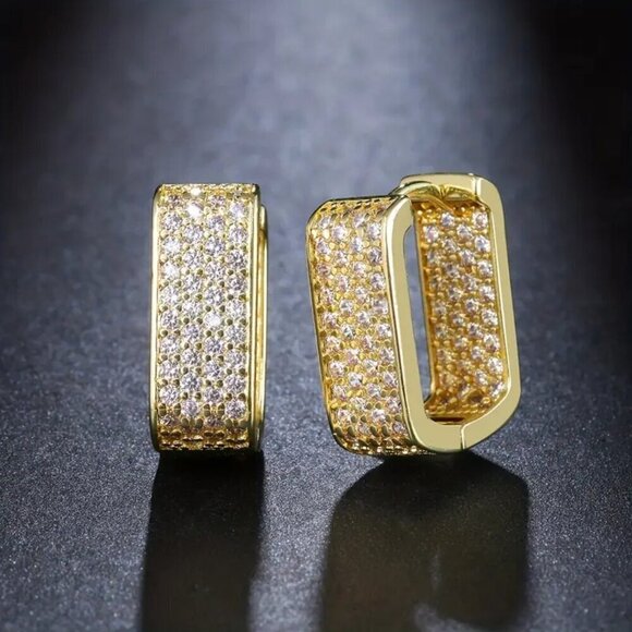 Rectangular Zircon Hoops Gold Tone with Lots of Bling #1418 - Picture 12 of 13